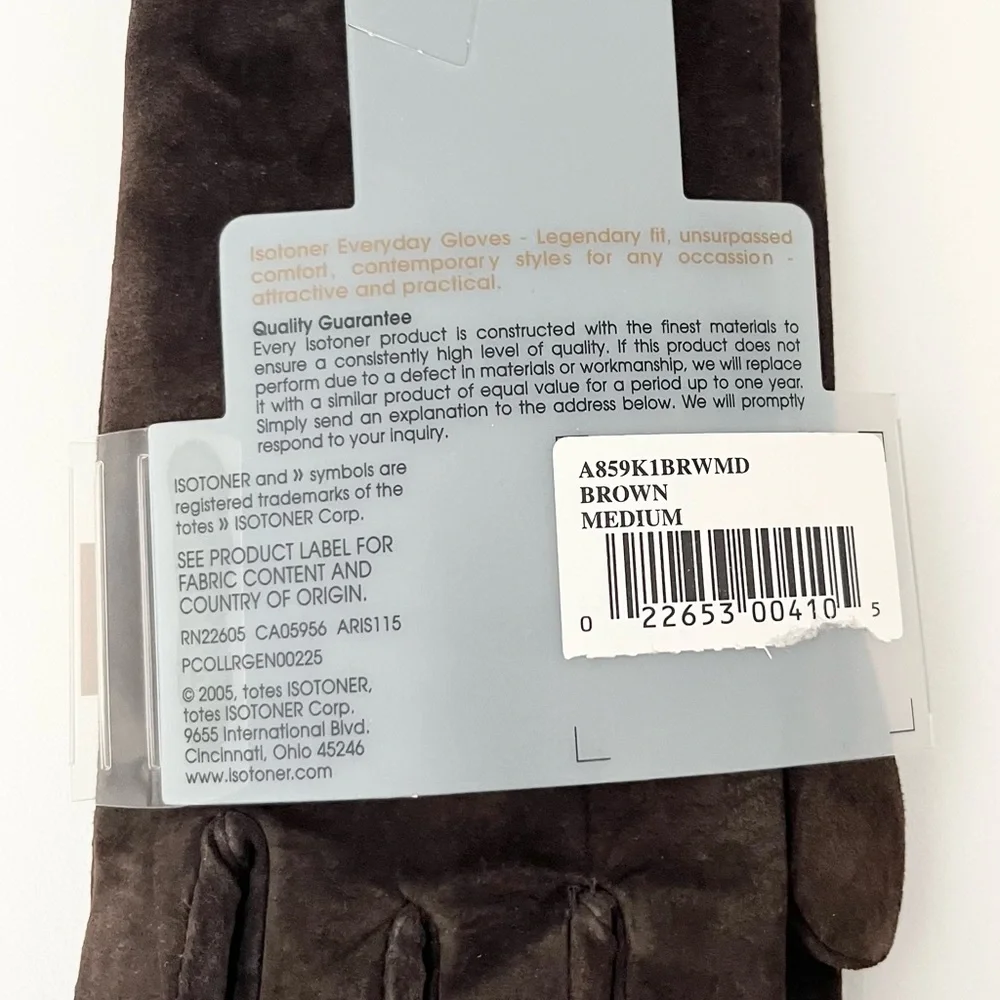 NWT Isotoner Women's Brown Genuine Suede Gloves Faux Fur Lining Size M Warm Soft - Picture 4 of 4
